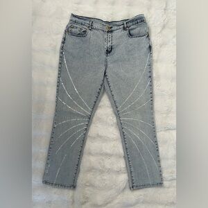 Diane Gilman Vintage Light Acid Wash Jeans with Silver Sequin Accents